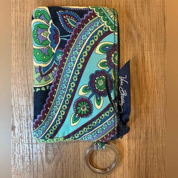 Vera Bradley Floral Wristlet ID Case Key Ring in Blue and Green - Picture 2 of 5